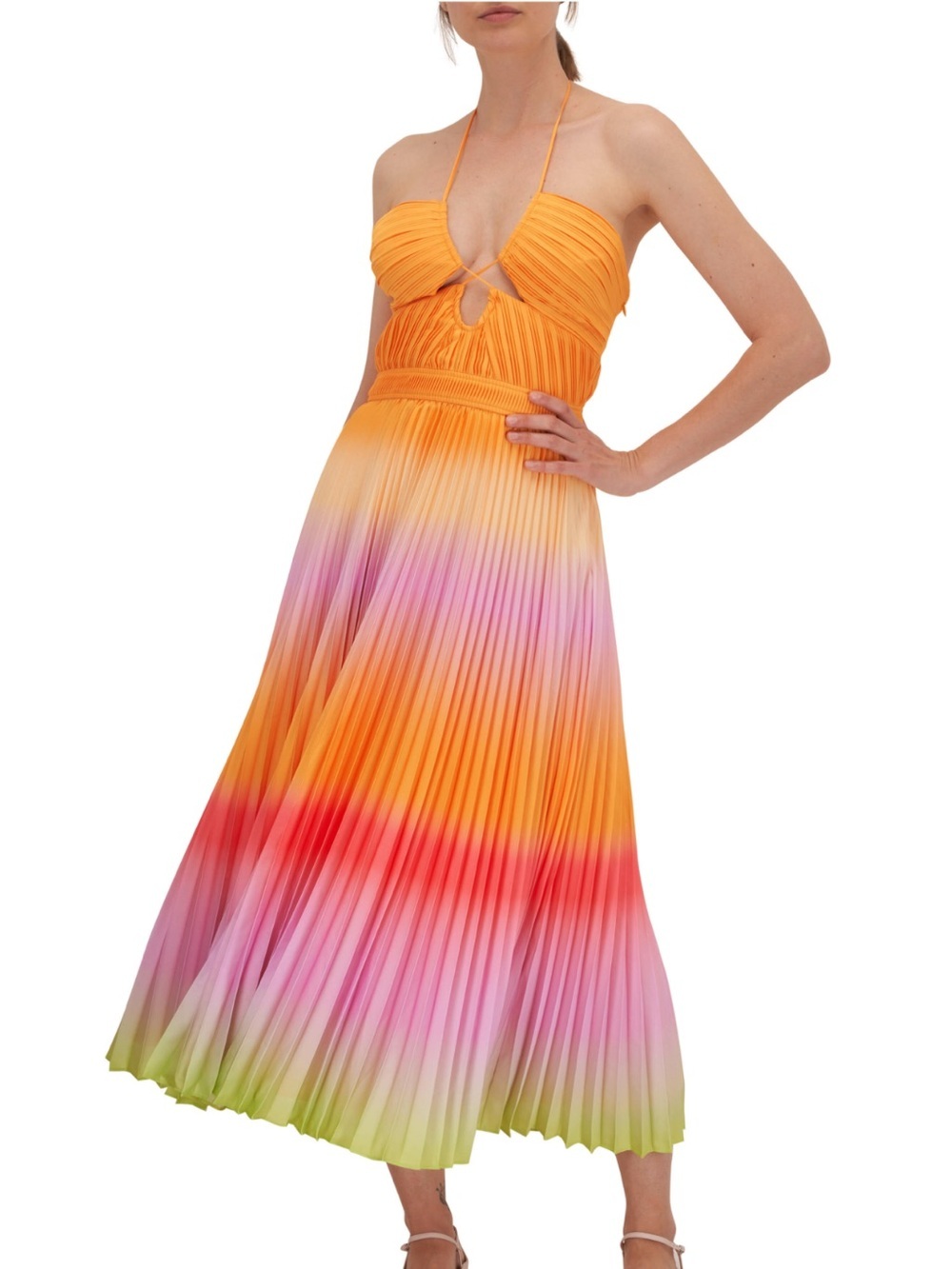 Jonathon Simkai Annita Ombré Plisse Cutout Midi Dress